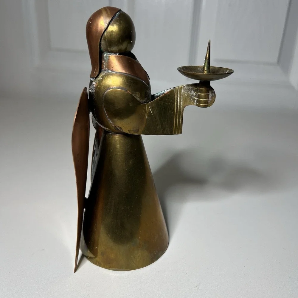vintage brass copper angel candle‎ holder